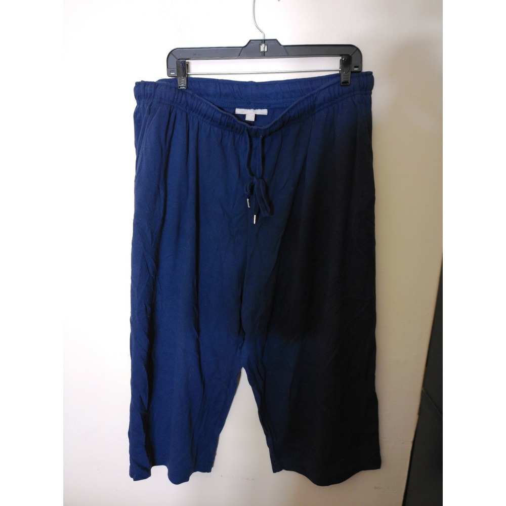 Woman Within Culotte Pants Womens 2X Navy Blue Wide Leg Knit Drawstring Casual
